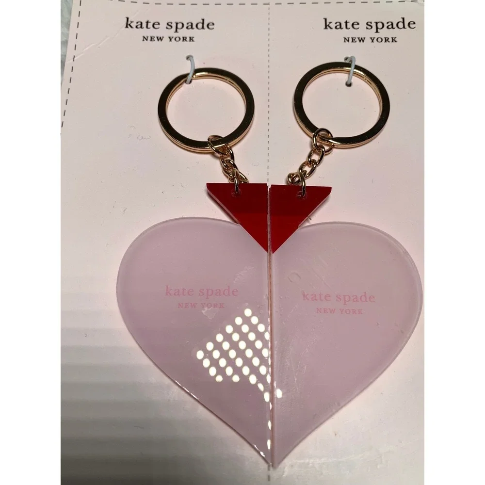 Kate Spade New York Friendship Heart Keychain Pink Red Gold Acrylic 2-Piece#935